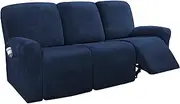 Smarcute 8 Piece Recliner Chair Cover Velvet Stretch Reclining Sofa Cover Couch Cover for 3 Cushion Seat Sofa Slipcover Furniture Covers Form Fit Removalable Thick Soft Washable (3 Seater, Navy)