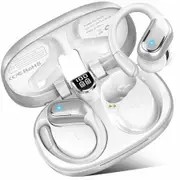 Wireless Earbud Bluetooth 5.4 Headphones Earbuds Deep Bass Noise Cancelling Mic,Over Ear Bud with Sport Earhooks Waterproof for Workout Running,Silver