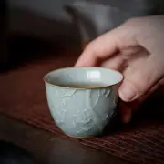 2pc/Set 60ml Retro Ge Kiln Ceramic Tea Cup Handmade Relief Flower Art Gracked