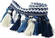 Vaveren Polyester Tassel Long Fringe Trim Crafts Accessories Tassel Lace Trim Polyester Fringe for DIY Curtain Lamp Shade Home Decor, Blue