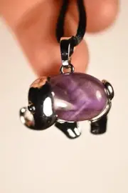 *AMETHYST* Elephant Pendant 2.7cm 6.8g +Cord Natural Stone