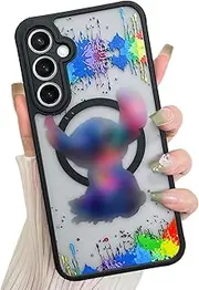 [cuwana] Magnetic Clear for Samsung Galaxy S23 FE Case, Cute Cartoon S Colorful Pattern [Compatible with Magsafe] Black Translucent Matte Hard Shockproof Cover with Camera Protection