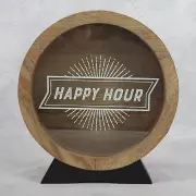 Happy Hour Modern Farmhouse Brown Black Metal Tabletop Cork / Beer Caps Holder