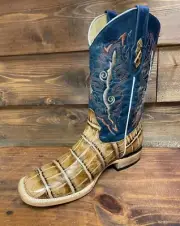 Men's Rodeo Genuine Leather Cowboy Square Toe Boots Bull Dog Coco Size 7.5 Orix