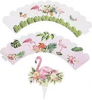CIMAXIC 24pcs Flamingo Cake Toppers Cupcake Wrappers for Birthday Party Decoration Includes Wrappers Toppers for Festivals Gatherings with Cartoon Design