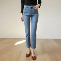 在飛比找ETMall東森購物網優惠-韓國2022年春季女藍色高腰牛仔褲