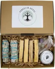 Pangolin House Cleansing Kit sage Smudge Sticks Palo Santo Wood Healing Crystals