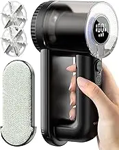 Rechargeable Fabric Shaver with Lint Brush, XL Electric Lint Remover with Digital Display, 3 Extra-Large Blades Defuzzer Sweater Shaver, Lint Shaver for Clothing, Furniture, Blanket, Black