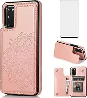 [Asuwish] Phone Case for Samsung Galaxy S20 Glaxay S 20 5G UW 6.2 inch with Screen Protector and Wallet Cover Leather Flip Credit Card Holder Stand Cell Accessories Gaxaly 20S G5 Women Men Rose Gold