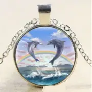 DOLPHIN RAINBOW OCEAN charm pendant Sterling Silver 925 20" necklace female lgbt