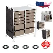 Sturdy Steel Rolling Cart with 12 Drawers & Side Pockets for Organized Spaces