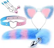 Fox Tail Butt Plug with Ear Collar Nipple Clips Sexual Anus Long Fox Tail Plug Set Toys for Women Fun Sex Games