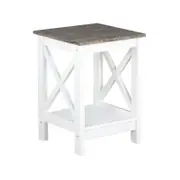 Coastal Wooden Square Open Shelf Side Table - White and Grey