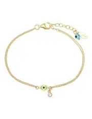 [Mocha] Enamel Evil Eye And White Zircon Silver 925 Gold Plated Bracelet