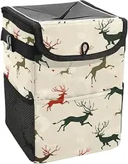 Car Trash Can with Lid and Storage Pockets Leak-Proof Organizer,Waterproof Garbage Can,Colorful Jumping Deers
