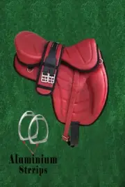 Treeless Leather Red Softy Saddle 12 inch to 19 inch With Strrips & Girth