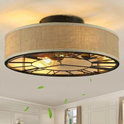 20''Boho Ceiling Fans with Lights and Remote Flush Mount Caged Low Profile Ce...