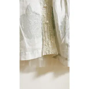 近全新 HIDESAN專櫃 海蒂山服飾  白底金蔥印花前蕾絲亮片珠花內裡下擺紗裙 四季 M號