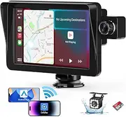 2024 Wireless Carplay Screen for Car Apple Carplay & Android Auto, 7" Portable Carplay with 2.5K Dash Cam,1080p Backup Camera DVR, Car Stereo GPS Navigation/Mirror Link/Siri/Aux/FM/Bluetooth Fit Cars