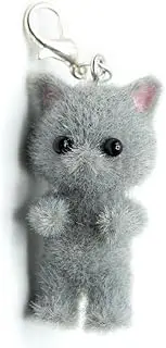 [Miniblings] Cat Plush Charm Pendant Kitten Children Girls Fluffy Grey – Handmade Fashion Jewellery I Silver Plated Pendant Charm Bracelet – Pendant for Bracelet, 32mm, Flocked plastic