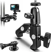 Super Clamp Camera Clamp Mount Monitor 360° Ball Head Adapter with 1/4"-20 for Canon Nikon DSLR Camera/Gopro Hero 13 12 11 10 9 8 7 6 5 4 Black, LED Lights/Ronin-M/Ronin MX/Freefly MOVI