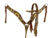 Showman Painted Sunflower Browband Headstall & Breast Collar Set with Hair