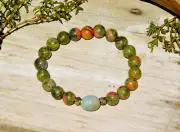 Unakite Bracelet with Jasper & Brass Accents for Energy Healing Love & Strength