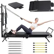 CRODRES Pilates Reformer Machine with Tower Pilates 2-in-1 Half Elevated Core Bed for Intermediate User Foldable Studio Machine Equipment for Indoor Exercise