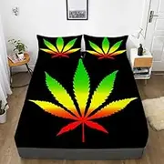 Deep Pockets Fitted Sheet，3D Leaf Print Brushed Comforter Bedding Set, Mattress Topper for 12"/30cm Deep Mattress,Flower 5,Queen 153 * 203cm*40cm (3pcs)