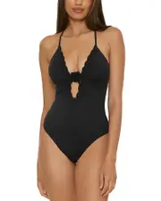 Becca by Rebecca Virtue Colette Crochet Flower Plunge One Piece Swimsuit