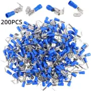 200Pcs Blue Piggyback Spade Terminals 6.3mm Blade Wire Connectors 16-14AWG kit