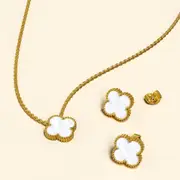 Boxed White Clover Necklace and Earrings Set