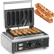 Commercial French Hot Dog Waffle Maker Iron Machine, 1550W Electric Nonstick Corn Dog Maker, 6 PCS Hotdog Cheese Stick Press Iron with 5-min Timer, 50-300℃ Temp Control, for Restaurant, Snack Bar
