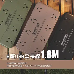 ADAM 8座USB延長線 充電器 延長線 1.8M 戶外延長線 安檢合格 戶外露營 R31020