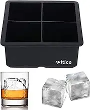 witice Silicone Ice Cube Trays Large for Whisky(2.5-Inches) - Whiskey Ice Cube Mold, With Easy Release Ice Cubes for Whiskey and For Cocktail,Food Grade (Black 1 Tray)