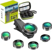 Updated Version Apexel 6 in 1 Phone Camera Lens Kit Wide Angle Lens + Macro Lens + Fisheye Lens + ND Filter+ CPL/Star Filter Clip-On Phone for iPhone 8/x 7/Plus Samsung S8 Android Smartphones