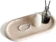 S310 Oval Natural Travertine Tray, 12" Marble Decorative Tray for Perfume Jewelry Candles Trinket, Vanity Stone Trays for Bathroom Countertop Organizer Home Decor