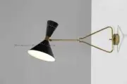 1950 Brass Black Wall lamp Diabolo Italian Cone Stilnovo Sputnik Light Swing Arm