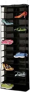 [Fxvhojq] 26 Section Over The Door Shoe Shelves Large Hanging Shoe Organizer with Hooks and Clear Window Foldable Shoe Storage Rack Space Saving Shoe Display Shelves Stand for Shoes Hat Toys Home(Black)