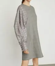 $298 NWT BCBGMAXAZRIA SzS BALLON LONG SLEEVE SHIFT DRESS HOUNDSTOOTH BLACK MULTI