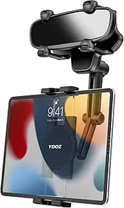 YOOZ Rearview Mirror Tablet Mount for Car Truck [Rotatable & Retractable] Rear View Mirror Clip Phone Tablet Holder Upgraded 4 Corners for Pro Air Mini, Galaxy Tab, iPhone, 4-11" Devices