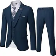 [EastSide] Men's Slim Fit 3 Pieces Suit, One Button Blazer Set, Jacket Vest & Pants