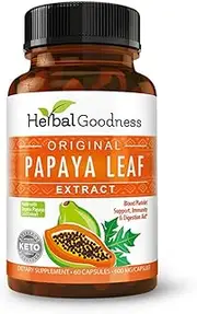 Papaya Leaf Extract Digestive Enzymes - 10X Strength 60/600mg Veg Capsules- Blood Platelet, Bone Marrow & Spleen Support, Immune Gut & Super Digestive Health - Made in USA by Herbal Goodness
