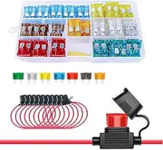 Automotive Fuses Assortment Kit Includes 120Pcs Standard Blade Fuse 10Pcs 14AWG ATC/ATO Inline Fuse Holder 1Pcs Fuse Puller, 5A 7.5A 10A 15A 20A 25A 30A Car Fuses Assorted Set for Car RV Truck Boat