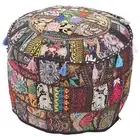 22" Indian Handmade Black Cotton Patchwork Ottoman Pouf Cover Cushion Cover AU