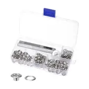 Grommet Kit 100 Set 5mmx10mm Dia Copper Grommets Eyelets with Tools, Silver Tone