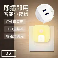 在飛比找Yahoo奇摩購物中心優惠-TheLife嚴選 雙USB供電孔紅外線感應燈小夜燈2入-插