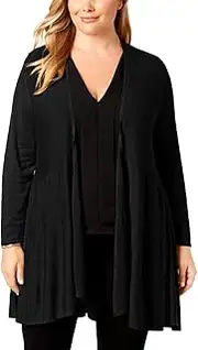 [Alfani] Plus Size Tiered Open-Front Cardigan in Deep Black