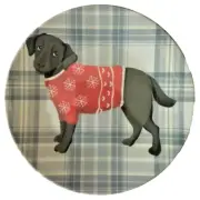 Black Lab Dog Appetizer Tidbit Christmas Plaid Melamine Plates 6" set of 4