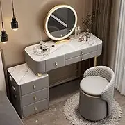 Modern Vanity Desk with Touch LED Lighted Mirror 3 Color Lighting Modes 3 Drawers Storage Cabinet and Charging Station Gray 2 Ideal for Bedroom